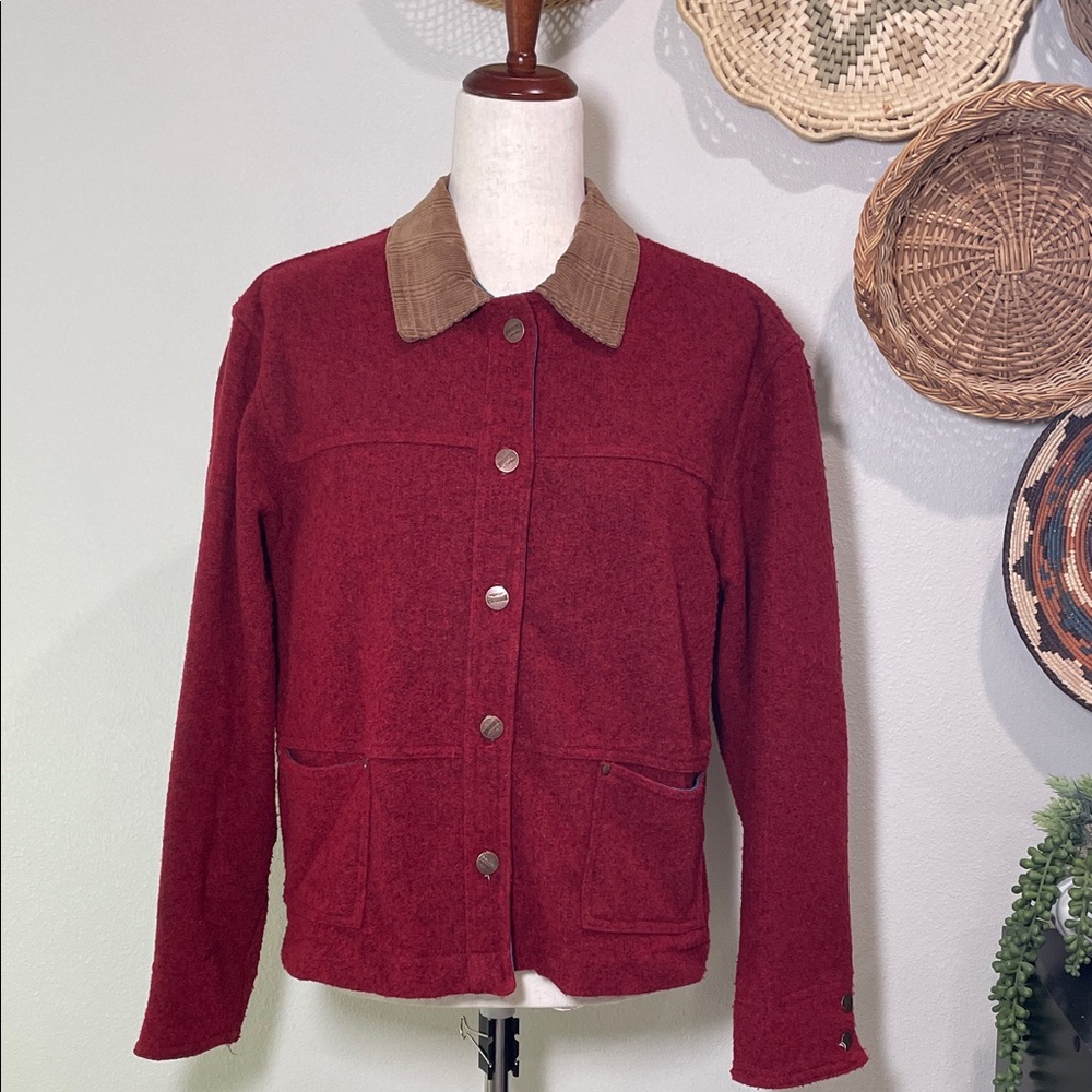 Vintage Roughrider Red Fleece Denim Corduroy Collar Button Up Jacket Coat Medium